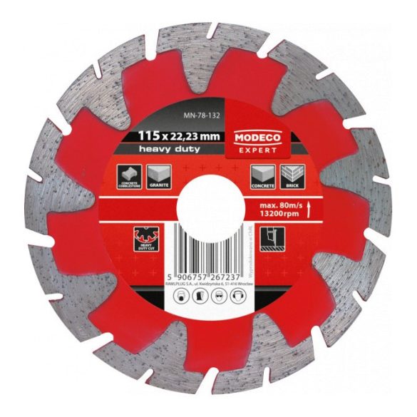 Gyémánt vágókorong szegmenses 115mm (tégla,beton)