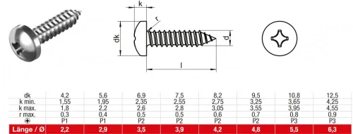 DIN 7981 Domború fejű kereszthornyos lemezcsavar, Acél, Horganyzott, 3,9x25