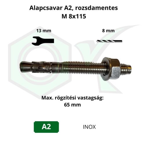 Alapcsavar A2, rozsdamentes M 8x115