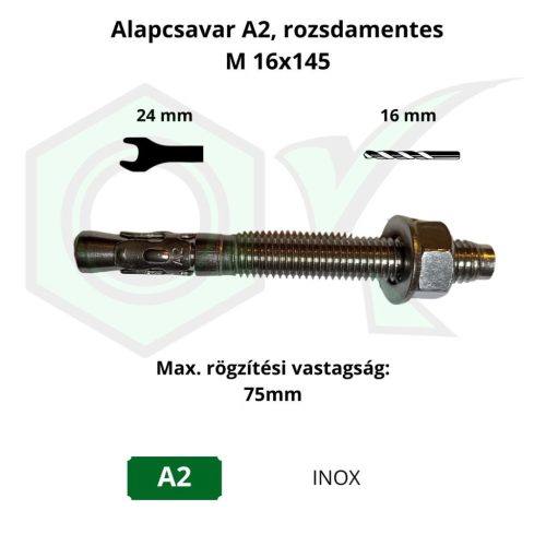 Alapcsavar A2, rozsdamentes M 16x145