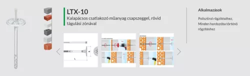 Szigetelés rögzítő ütésálló műanyag csappal 10x90 (átfogás: 40-50 mm, ETA minősített)