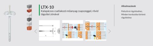 Szigetelés rögzítő ütésálló műanyag csappal 10x140 (átfogás: 80-90 mm, ETA minősített)