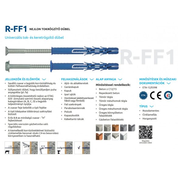 Keretrögzítő peremes dübel, hatlapfejű peremes csavarral (TORX) RAWL FF1-N M 10x100