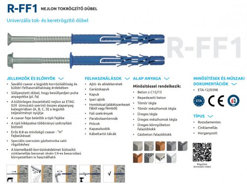Keretrögzítő süllyesztettperemű dübel, süllyesztettfejű csavarral (TORX) RAWL FF1-N M 8x100