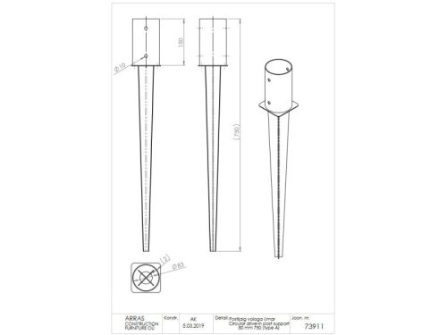 Kör alakú, beüthető oszloptartó 150x80x750