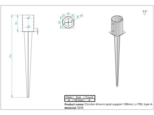Kör alakú beüthető oszloptartó 150x100x750