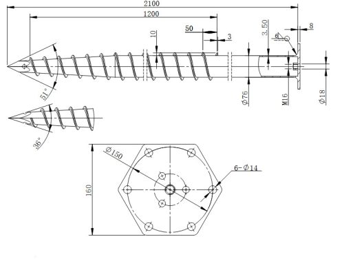Talajcsavar M 76x2100 - 3,5 - M16