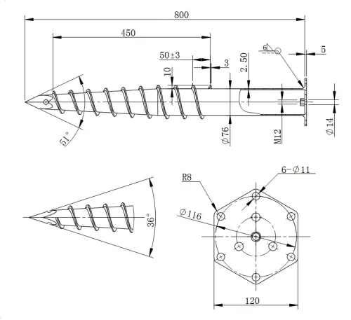 Talajcsavar M 76x800 - 2,5 - M12